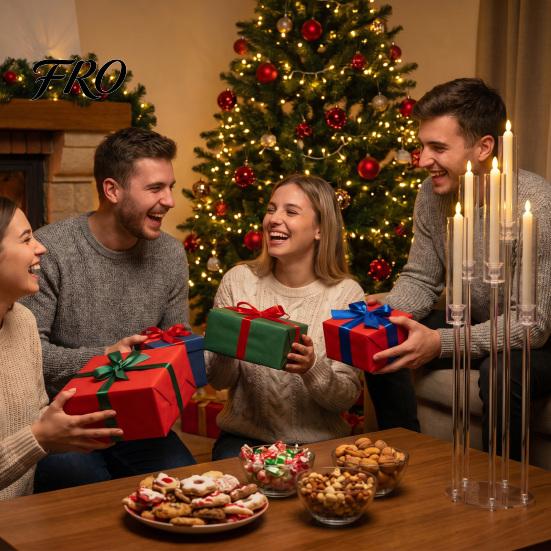 Festive Atmosphere Candle Holders 4/8Pcs Acrylic Candelabra Set with 5-Arm, Clear Wedding Party Centerpiece for 0.87" Decorative Flicker LED Candles,