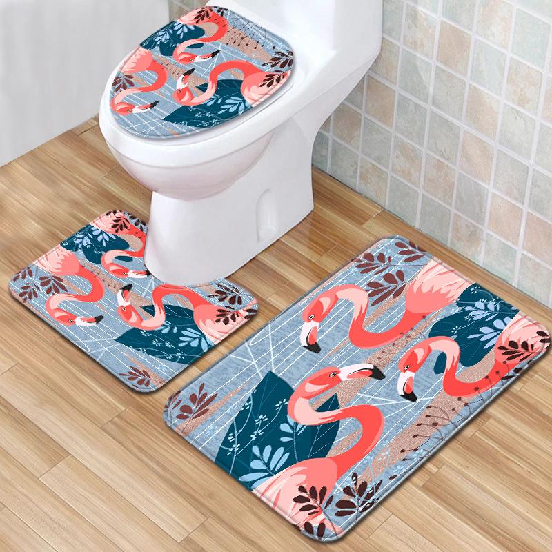 Flamingo Bathroom Toilet Three-Piece Floor Mat Doormat Bathroom Carpet