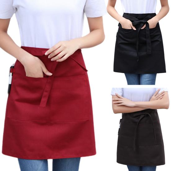 Водонепроницаемый полуфартук унисекс с 2 карманами, фартук на талии официантки, шеф-повара, устойчивый короткий фартук на шнуровке для ресторана, кафе