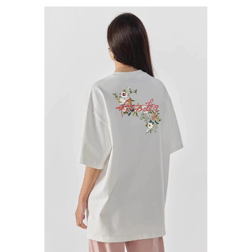 Американский уличный стиль, футболка с коротким рукавом и вышивкой в виде цветочного венка, для мужчин и женщин, летняя, свободная, тяжелая, свободного кроя, брендовая, с рукавом до локтя