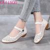 Fashion GKTINOO Genuine Leather Ladies Flat Summer Shoes Woman Slip On Casual Loafers Hollow Out Round Toe Soft Comfort Sandals Female