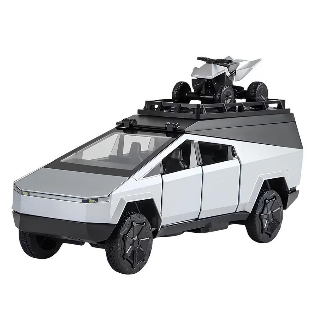 1:28 Scale Die-cast Metal Cyber Pickup Truck Camping RV Model, Alloy Pull-back Toy, Silver