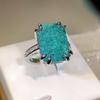 Silver Plated Exquisite Blue Green Moissanite Ring Fire Sparkling Luxury Open Ring Female Party Birthday Jewelry Gift