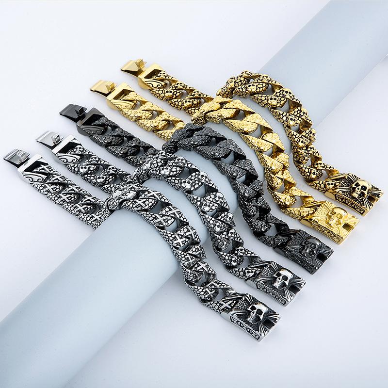 Браслет-крест из титановой стали 316L. Европейский и американский мужской браслет из нержавеющей стали в стиле панк-череп.