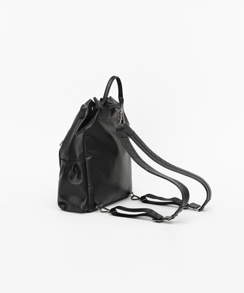 Bedford11Th 14-Inch Storage 3-Way Bucket Sling Backpack [Black Leather]
