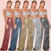 Women's Sexy High Waist Wide Leg Palazzo Lounge Pants Metallic Glitter Bell Bottoms Trousers Rave Party