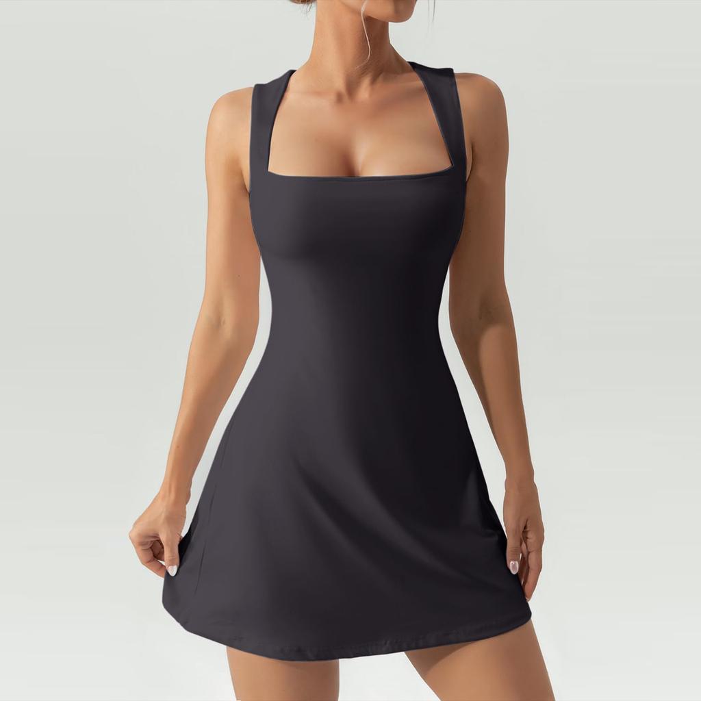 Women's Square Neck Bodice Dress Sleeveless Tank Top Stretch Mini Dresses