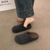 Retro Round Head Felt Bag Head Half Slippers Women Wear Cotton Shoes In Autumn and Winter Lazy Pedal Thick-soled Velvet Birkenstocks