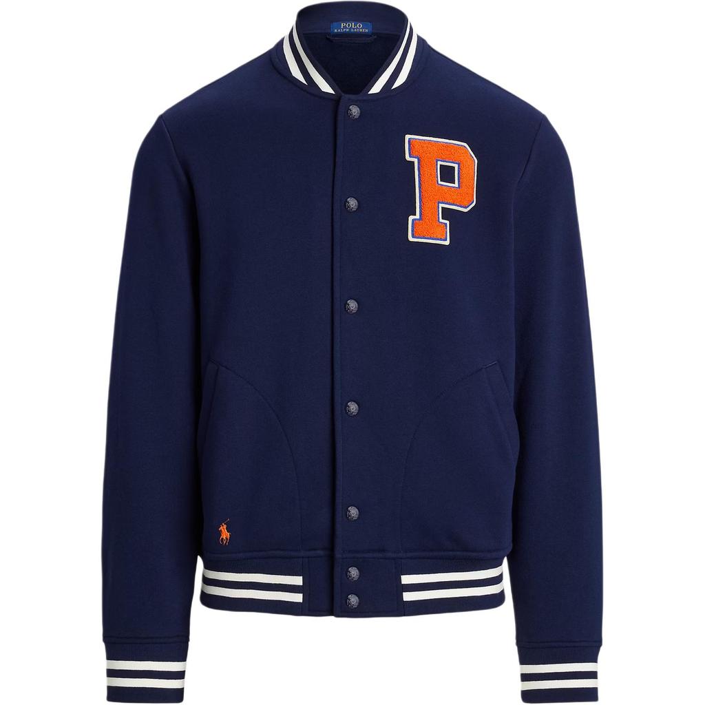 Polo Ralph Lauren The Rl Fleece Baseball Jacket Embroidered Pattern Snap Collar Long Sleeve Jacket Men Jackets Navy-Blue 100040649