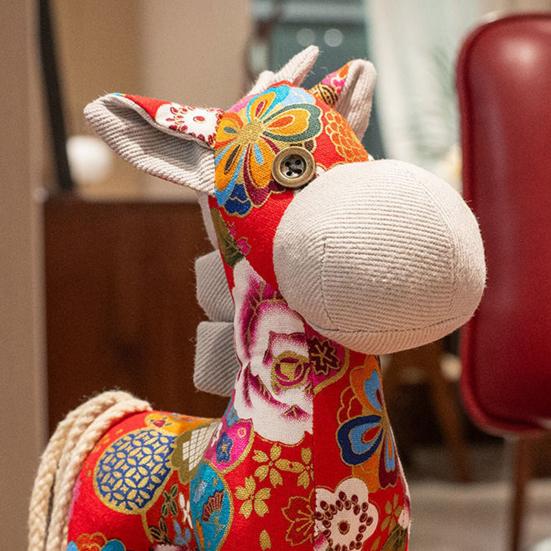 Плюшевая игрушка Лошадь с цветком пиона в китайском стиле, талисман года Лошади, цветочная ткань, зодиакальное украшение, украшение для Праздника Весны