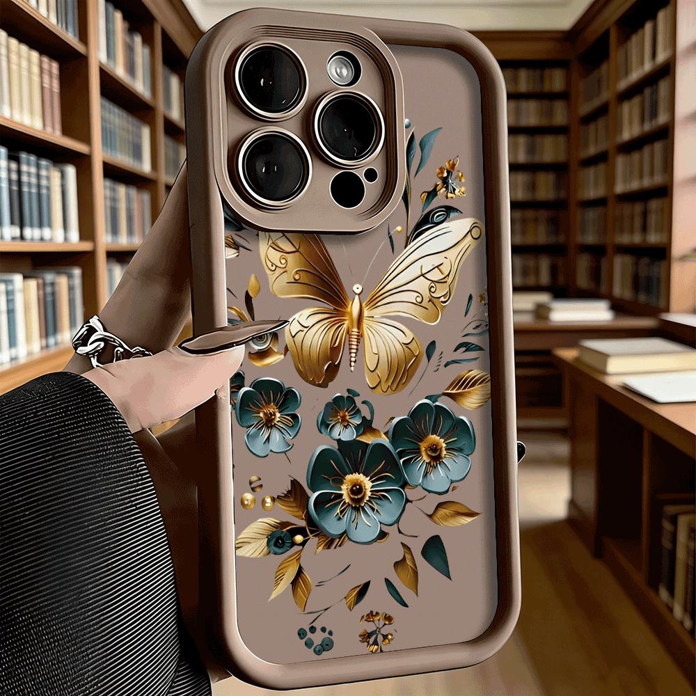 Golden Butterfly Teal Flowers Soft TPU Shockproof Case For Xiaomi Redmi Note 15 14 13 12 11 Pro Anti-Fall Protective Back Cover