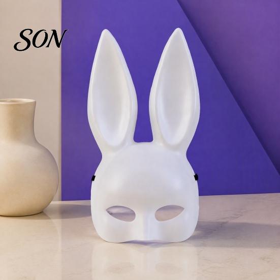 Funny Cartoon Rabbit Mask Halloween Bunny Half Face Mask, Costume Prop with Long Masquerade Party Supplies Ears, Plastic Cosplay for Adults, Accessory
