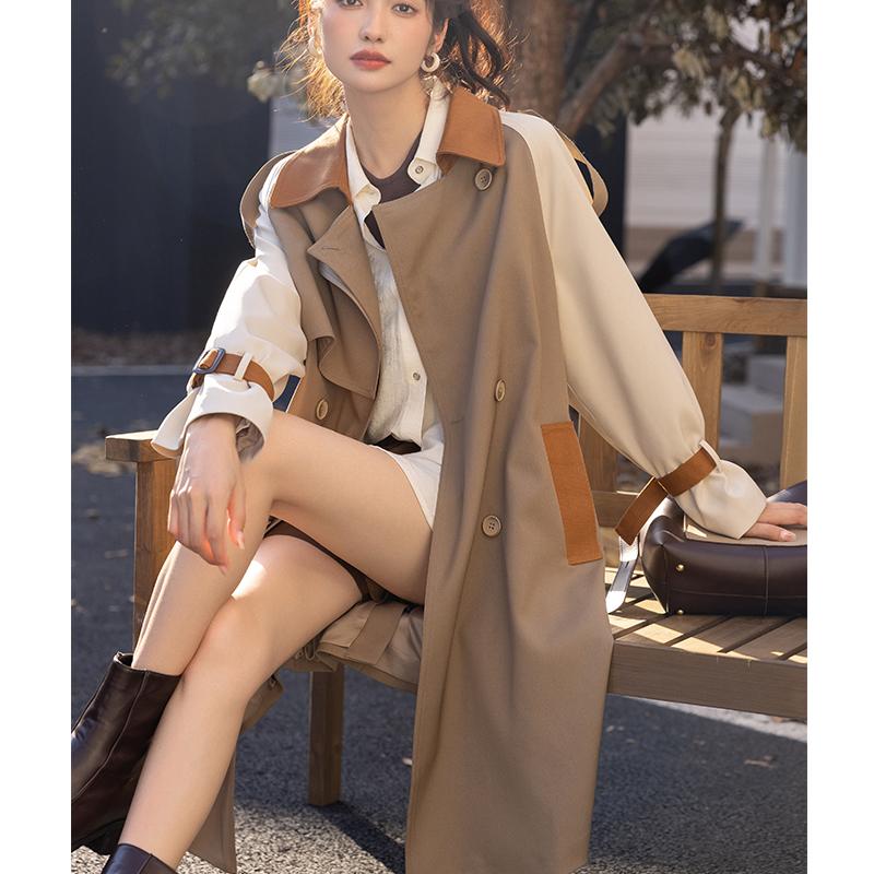 Mishow Женский плащ цвета хаки контрастного цвета с отложным воротником, универсальная повседневная куртка MXB31W0367