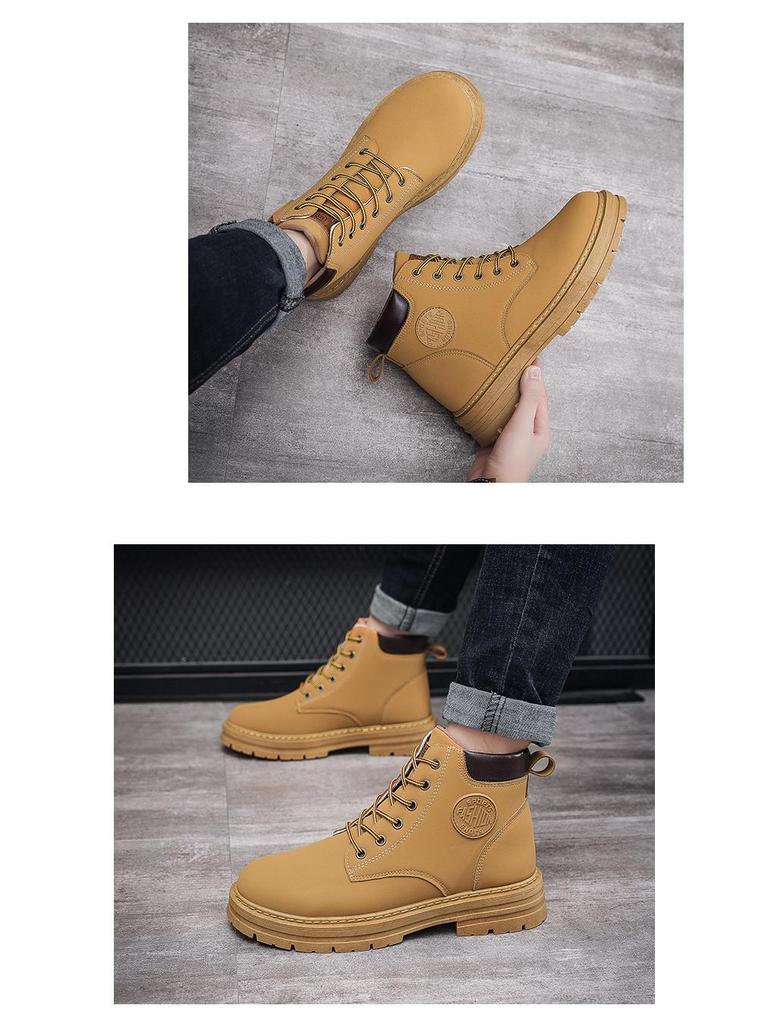 Мужские желтые ботинки Martin осень/зима: Высокий верх, модный, нескользящий, износостойкий, в корейском стиле.