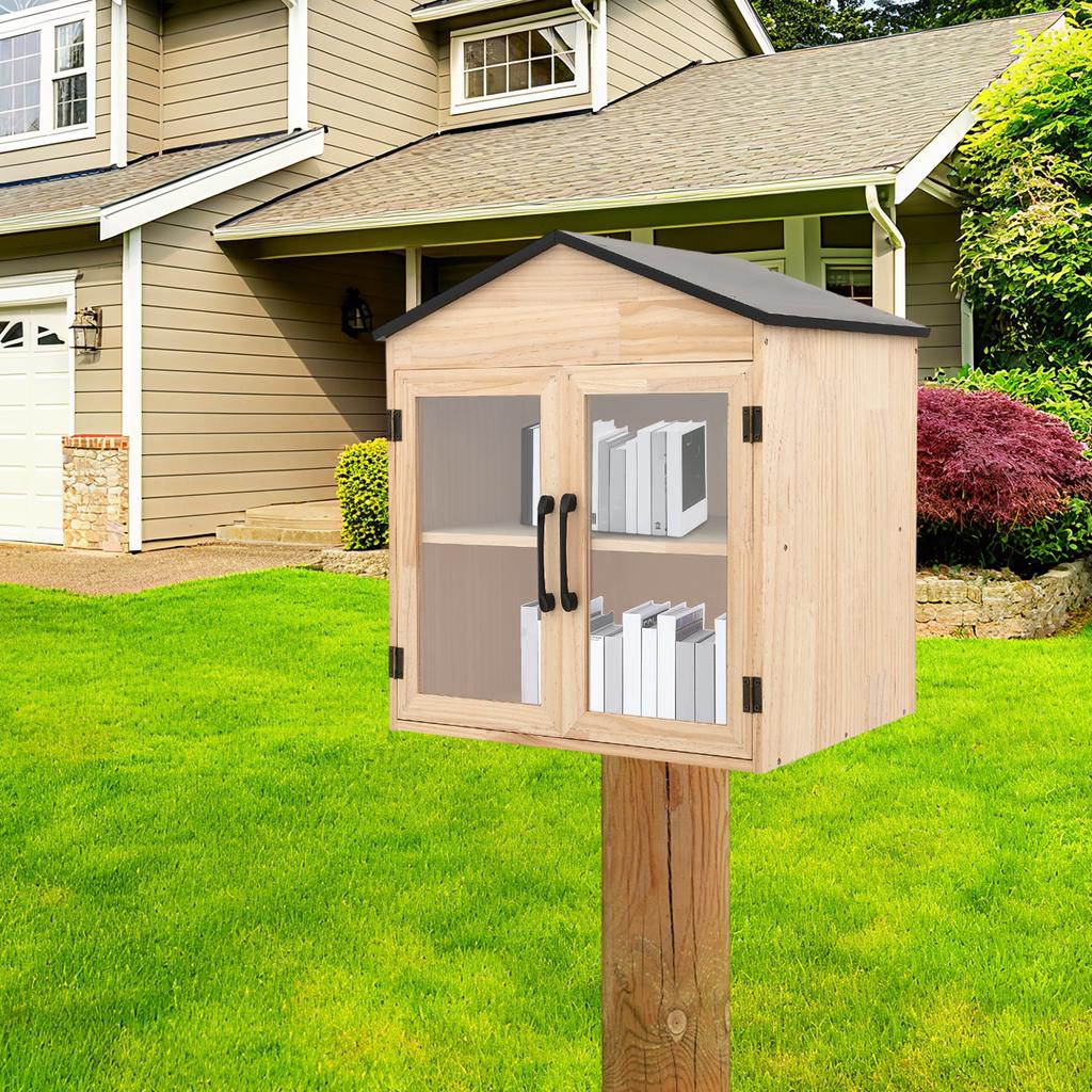 Double Door Wooden Bookcase with Two Shelves, Compact Home Library Storage, 55.5cm Height Bookshelf for Living Room & Office