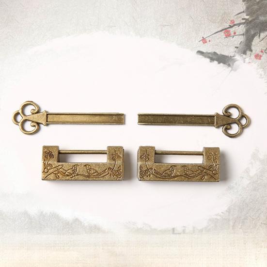 Drawer Padlock Chinese Style Bird Flower Decor Horizontal Opening Zinc Alloy Anti Rust Vintage Padlock for Cabinet