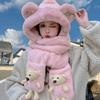 Модный утолщенный набор: шапка, шарф, перчатки. Милый медвежонок. Зимняя теплая шапка с защитой ушей. На флисовой подкладке, утолщенная. Для улицы