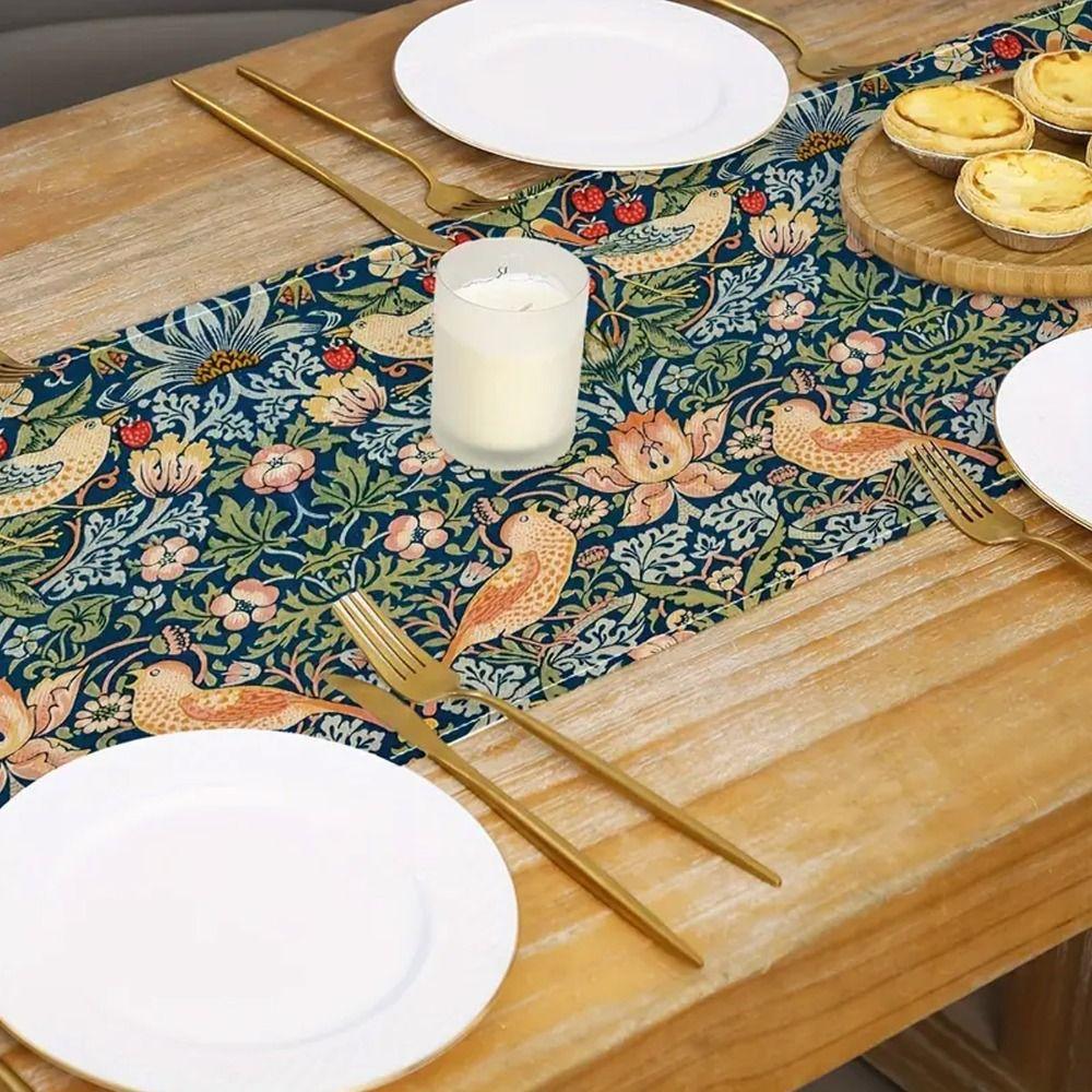 Flourishing Flowers Table Cover Pastoral Style Tablecloth Floral Table Runner  Home Decor