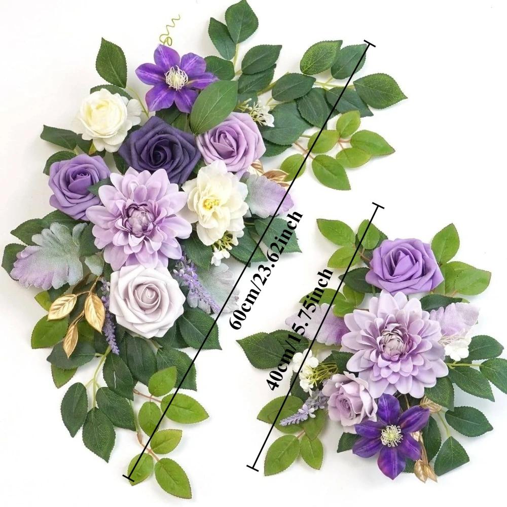 2pcs Artificial Crescent Flower Swag Wedding Arch Decor Fake Floral Finished for T Stage Road Lead Party Ceremony Event Supplies