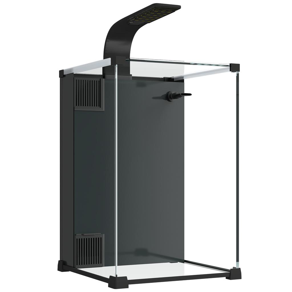 Tempered Glass Nano Aquarium, Built-in Filter, 5W Pump, LED, 30 x 30 x 45 cm, Black