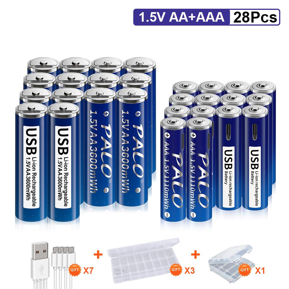PALO 1,5 В AA 3600 мВтч и 1110 мВтч AAA аккумуляторная батарея USB аккумуляторная батарея Li-ion литиевые батареи aa aaa батарея
