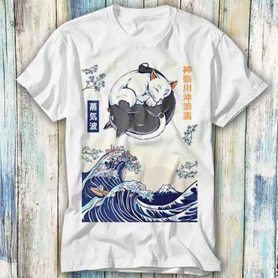 Yin Yang Cat Kitten Maneki Neko Luck The Great Wave Off Kanagawa T Shirt Meme Gift Funny Top Tee Style Unisex Gamer Movie Music 493