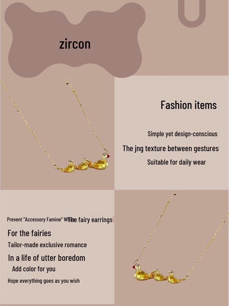 Элегантный набор ожерелья и браслета с желтым утенком, инкрустированным цирконами