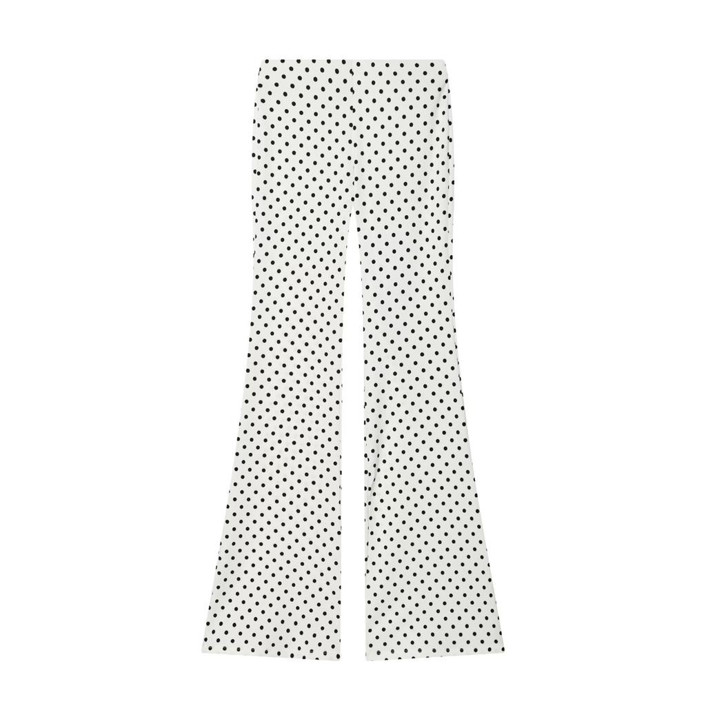 European and American style, new women's clothing, deep V elastic polka dot neck collar top, elastic flared pants.