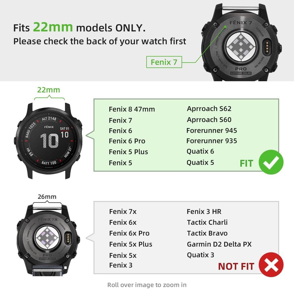 22mm 3-Bead Watch Band for Garmin Fenix 8 Pro AMOLED 47mm/8 47mm/E 47mm Stainless Steel Replacement Strap with Folding Clasp