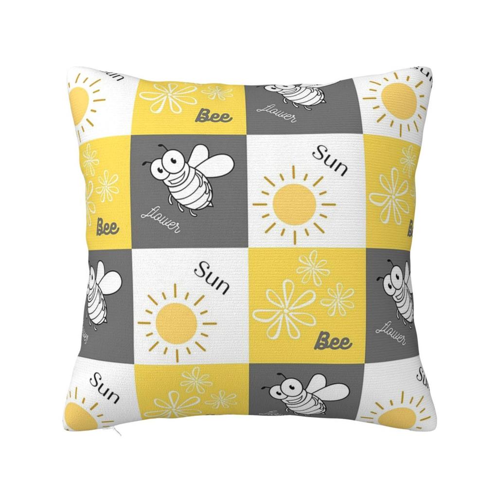 Bumble Bee With Honeycomb And Flowers Square Pillowcase Cushion Cover Pillow Case Throw Pillow Cover for Home Sofa Living Room