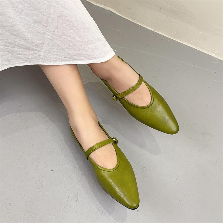 Johnature Туфли на плоской подошве из натуральной кожи с острым носком в стиле ретро, универсальные, из мягкой коровьей кожи, женские