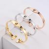 Double T Letter T Bracelet Dual Row Spring Polished Mirror Surface Titanium Steel Plated Vacuum Jewelry Accessory Hand Ring