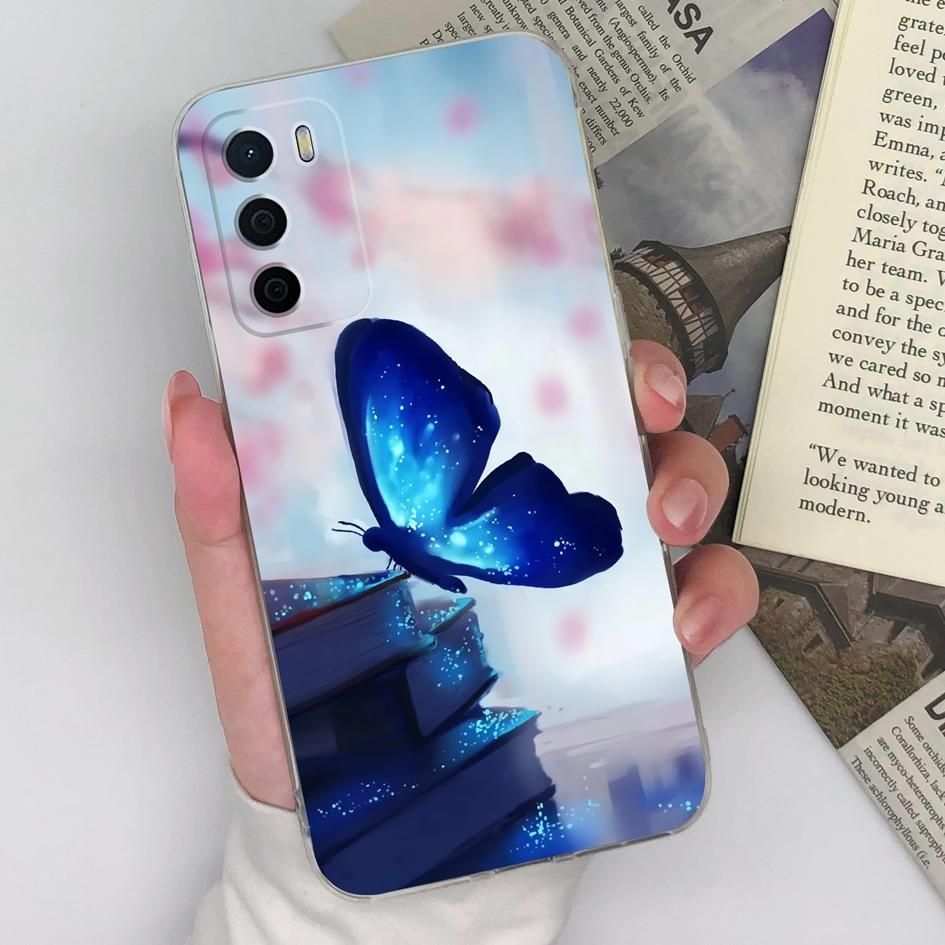 Для Oppo A15 A15S A16 A16S A17 A17K A35 A58 чехлы для телефонов красивые синие бабочки цветы узор прозрачный силиконовый противоскользящий корпус для Oppo Shell
