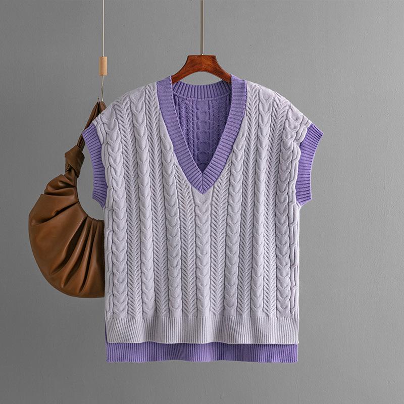 Женский осенне-зимний повседневный свитер без рукавов с V-образным вырезом и бриллиантами