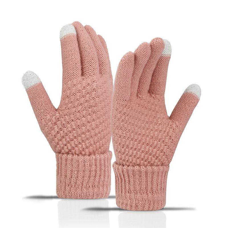 Touch Screen Gloves for Women Cute Winter Students Cycling Warm and Cold Resistant Korean with Thick Velvet Five Finger Knitted Gloves