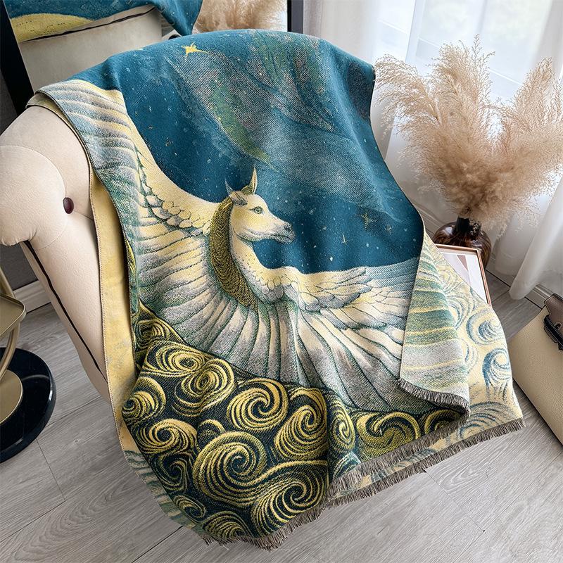 Осенне-зимняя двухсторонняя цветная масляная живопись, утолщенный теплый шарф, защитная шаль для шеи в кондиционируемом помещении