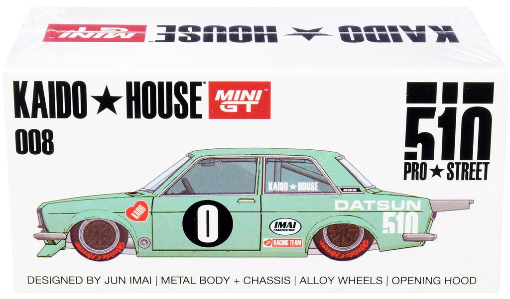 Datsun 510 Pro Street KDO510 Light Green Jun Kaido House Special Diecast Model Car True Scale Miniature (Design Imai) 1/64 ""
