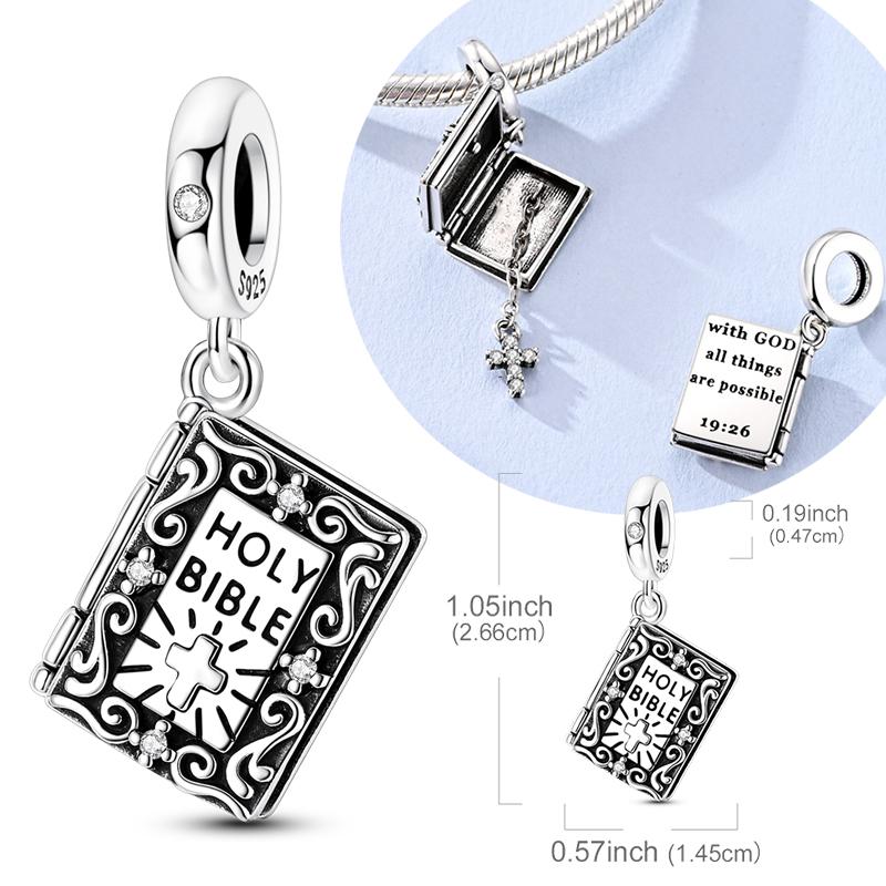 Original 925 Sterling Silver Charm Bead Openable the Holy Bible Pendant Fit Original Bracelet For Women Men DIY Jewelry Gift