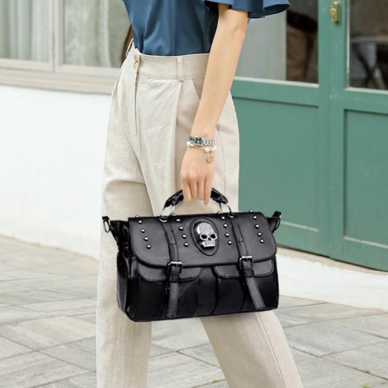 Женская сумка большой вместимости высокого качества, женская сумка через плечо с заклепками в виде черепов, в стиле хип-хоп панк, модные плечевые сумки для путешествий