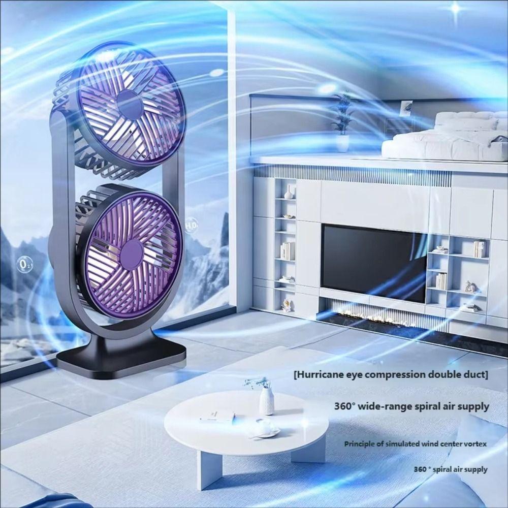 USB Rechargeable Dual-Head Desktop Fan 5 Gear Small Electric Fan  Home Living Room