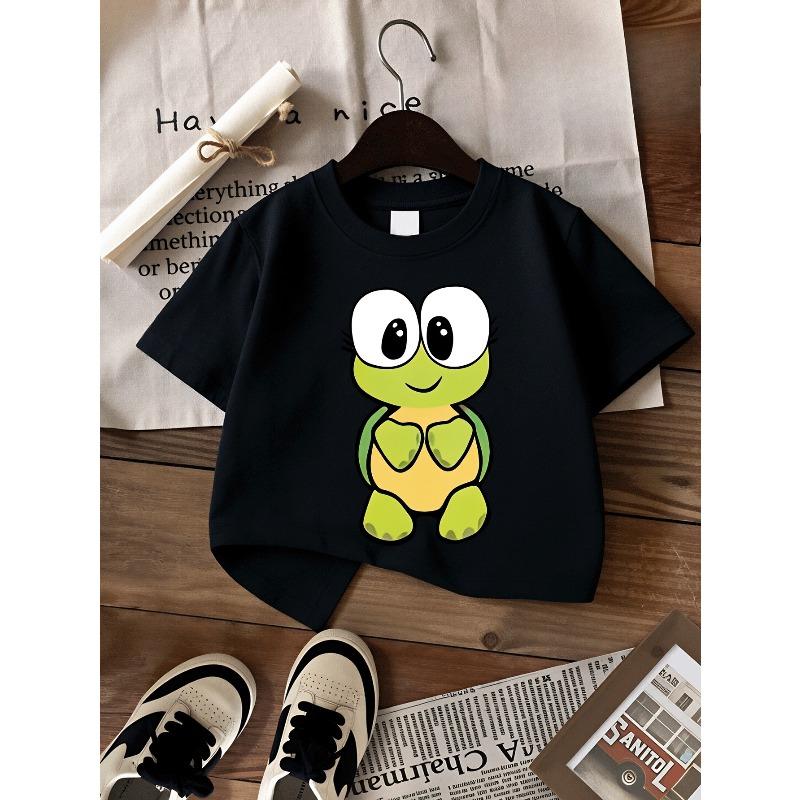 European sizes Boys' T-shirt Cute Turtle Cartoon Character Design, Ideal for Outdoor Activities, Soft Knitted Top, Comfortable And Breathable