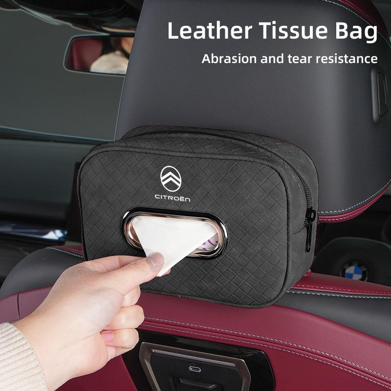 WKZA3 PU Leather Plaid Pattern Tissue Bag for Citroen C4 C3 C5 C1 C2 Berlingo Celysee Cactus Picasso Aircross Saxo Grand Car Accessory