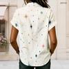 Women Plus Size Lapel Short Sleeve Top Celestial Star Moon Print Button Front Casual Summer Blouse