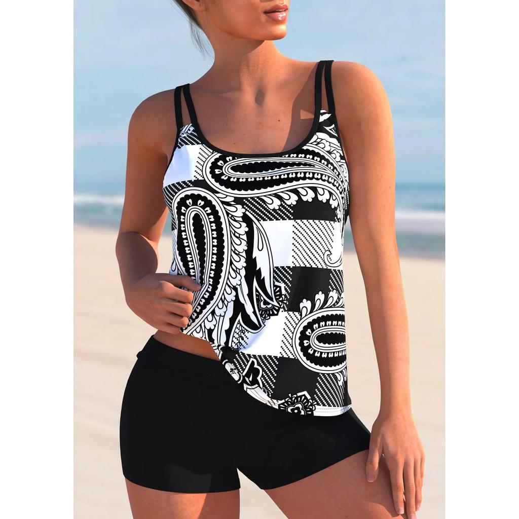 2024 Summer High Waist Bath Suit Women New Design Printing Bikini Set Sleeveless Monokini Trend Two-piece Set Tankini Bath Suit