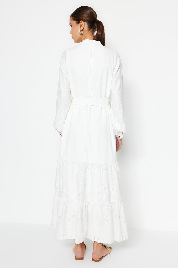 Женское платье в стиле хиджаб Тканое платье на белой подкладке с вышивкой на рукавах и юбках