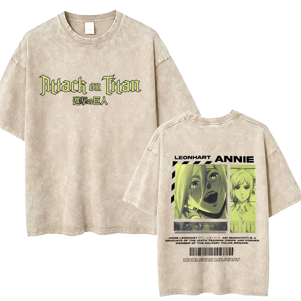 Washed Vintage Anime Attack on Titan Annie Leonhart Merch Tshirt Men Women Clothing Manga Harajuku Oversized T Shirt Streetwear