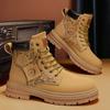 Fashion Yellow Men Fashion Boots Fashion Casual Men's Motorcycle Boots Lace-Up Ankle Leather Boots Men High Top Work Shoes Botas Hombre