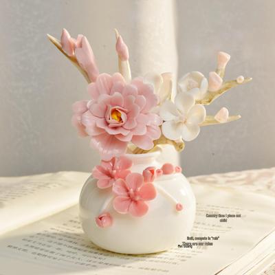 Керамическая ваза Xianci с веткой цветущей сливы, набор: Ручная работа: Орнамент и Аромадиффузор с Цветочным Ароматом для Чайного Столика или Декора Гостиной.