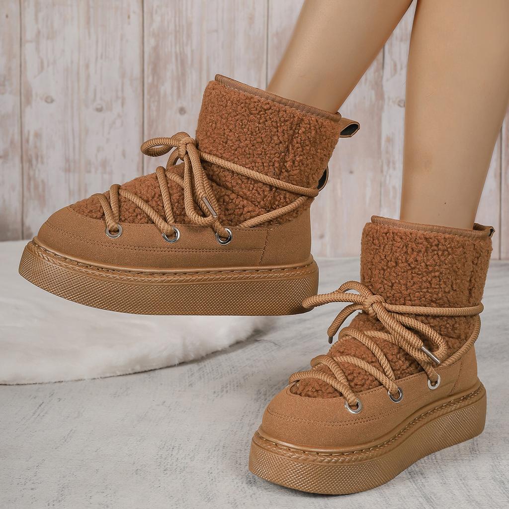 Large Size Thick Bottom Snow Boots Female 2024 Season Fall and Winter New Casual Warm Muffin Bottom High-top Shoes