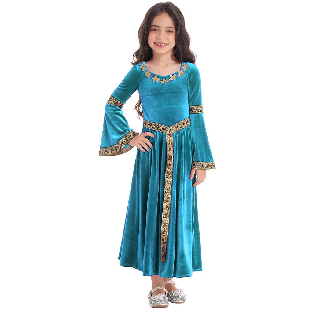 Girls Medieval Princess Costume Renaissance Costume Robe Retro Gown Dress for Halloween Cosplay Dress Up